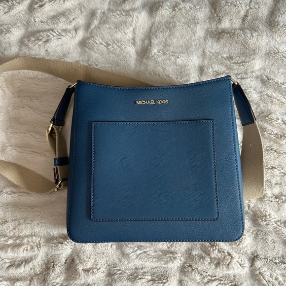 Michael Kors Handbags - Michael Kors Navy Saffiano Leather Crossbody with Canvas Strap